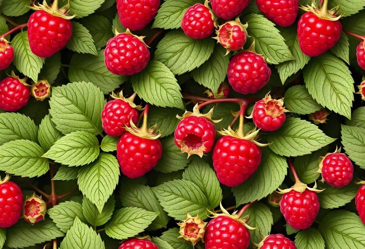 Raspberry Berries and Leaves Beautiful Seamless Design